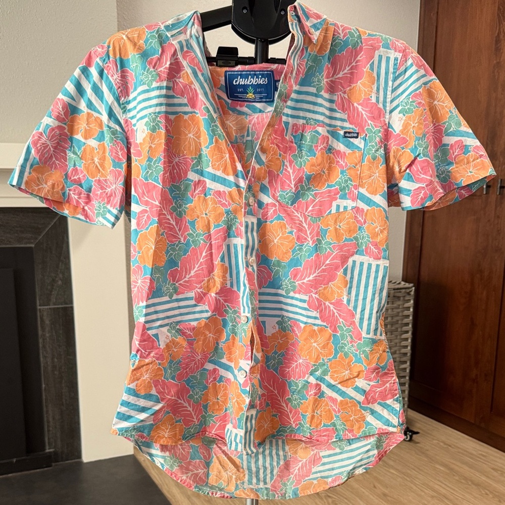 Chubbies Men's Vibrant Floral Button Down Shirt - Orange, Pink, Teal